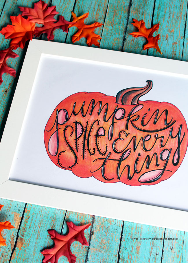 word art, hand lettering, pumpkin spice, leaves, fall decor, pumpkin art