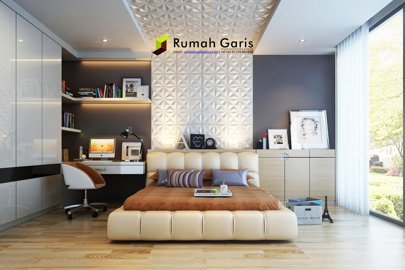 Kumpulan desain  interior  Kamar Tidur 3D render by RUMAH GARIS Rumah Garis