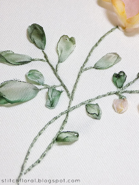 Coloring ribbon embroidery with watercolors: tutorial