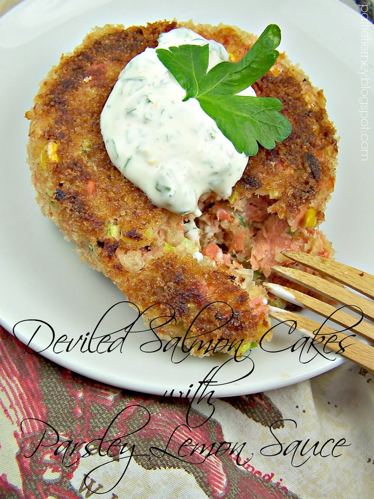 OllaPodrida Deviled Salmon Cakes with Parsley Lemon Sauce