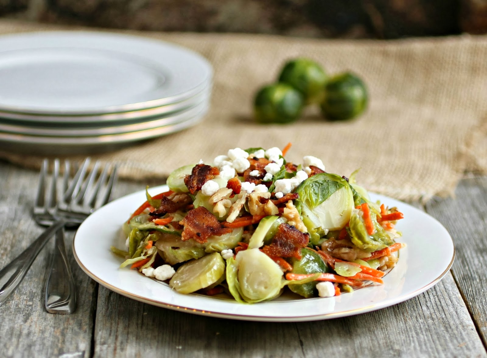 Hungry Couple Brussels Sprouts Salad with Bacon and Walnuts