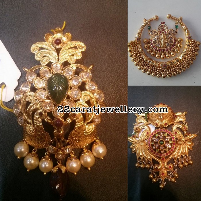 Antique Pendant Sets with Peacock Lakshmi - Jewellery Designs