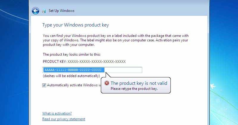 windows 7 product key not valid