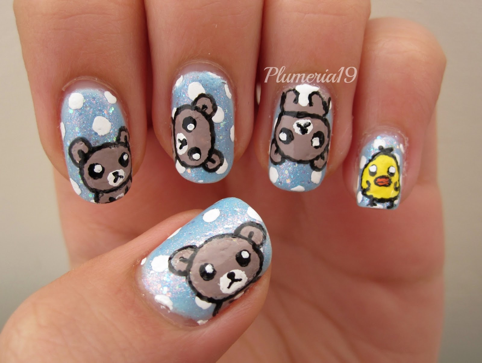 PlumeriaPainted Rilakkuma (Relax Bear) Nail Art