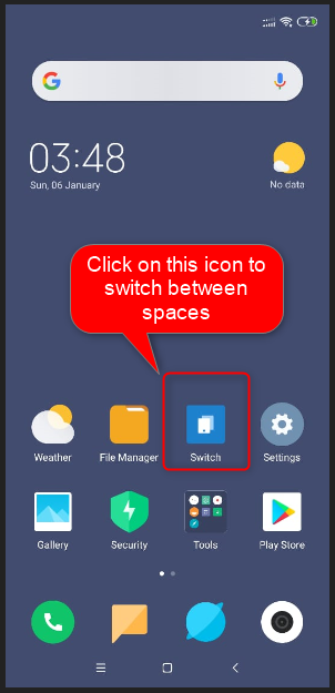 icon for switch between spaces mi phone
