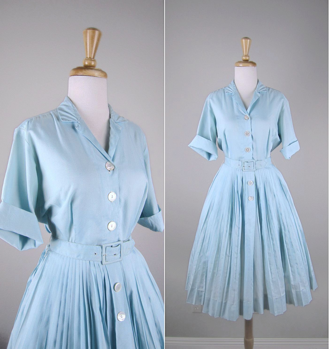 blue 1950's shirtdress | Retro fashion, Shirt dress, Fashion