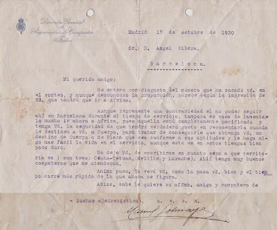 Carta de Manuel Golmayo a Ribera