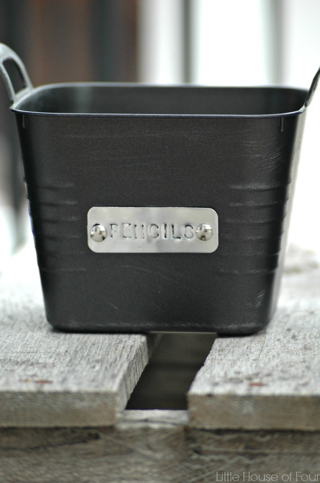 Dollar Store Storage Bins with Custom Metal Tags {MonthlyDIYChallenge