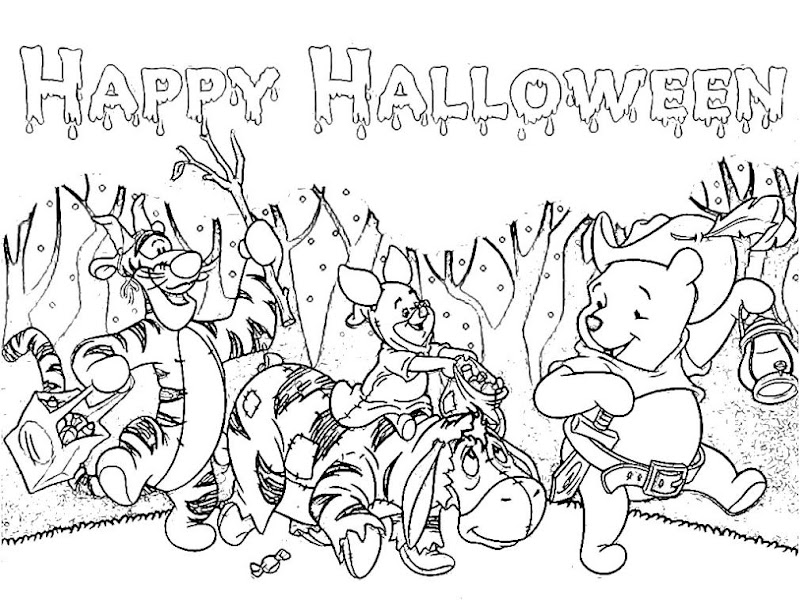 Pooh and Freinds Halloween Parade Coloring Pages title=