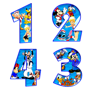Alfabeto de personajes Disney con letras grandes 1234. 