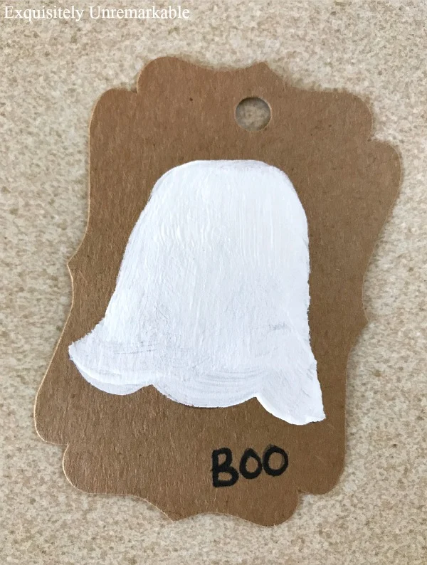 Painted Ghost Shape On Cardboard Gift Tag