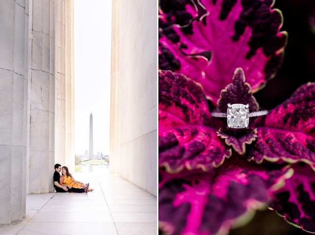 Summer Sunrise Engagement Session at the Lincoln Memorial photographed by Heather Ryan Photography