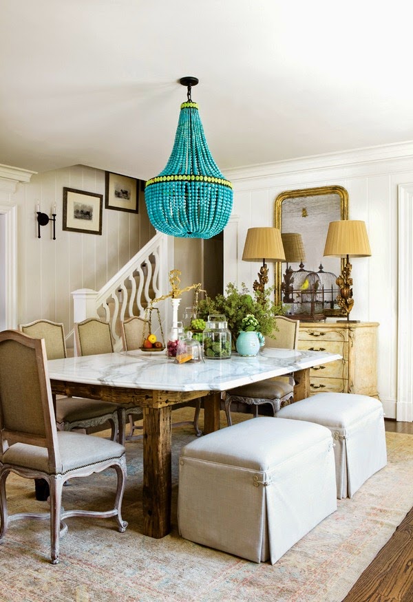 The turquoise chandeliers