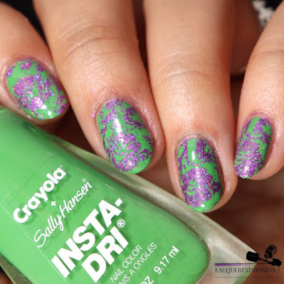 pigment and glitter stamping nail art technique using violet microglitter from Moonflower Polish