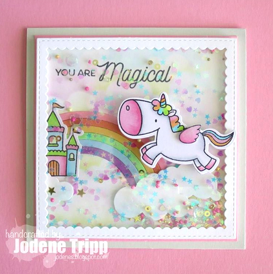 Birdie Brown Magical Unicorns stamp set and Die-namics, Stitched Mini Scallop Square STAX and Rainbow Die-namics - Jolene Tripp #mftstamps