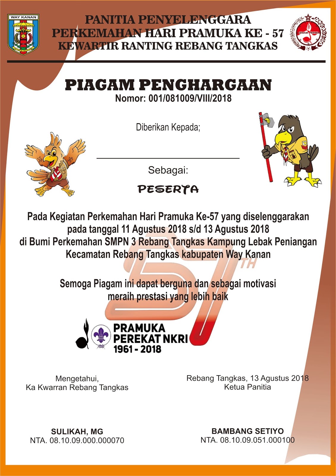 CONTOH PIAGAM PERKEMAHAN HUT PRAMUKA - Belajarmu.com