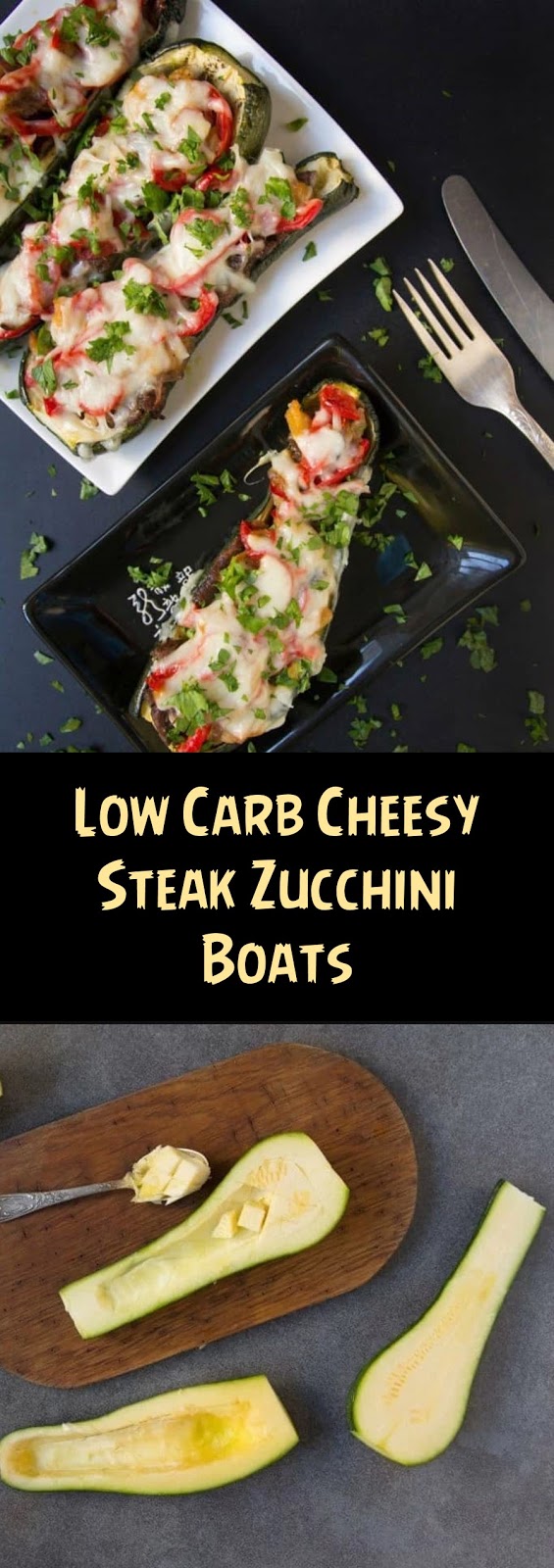 Low Carb Cheesy Steak Zucchini Boats