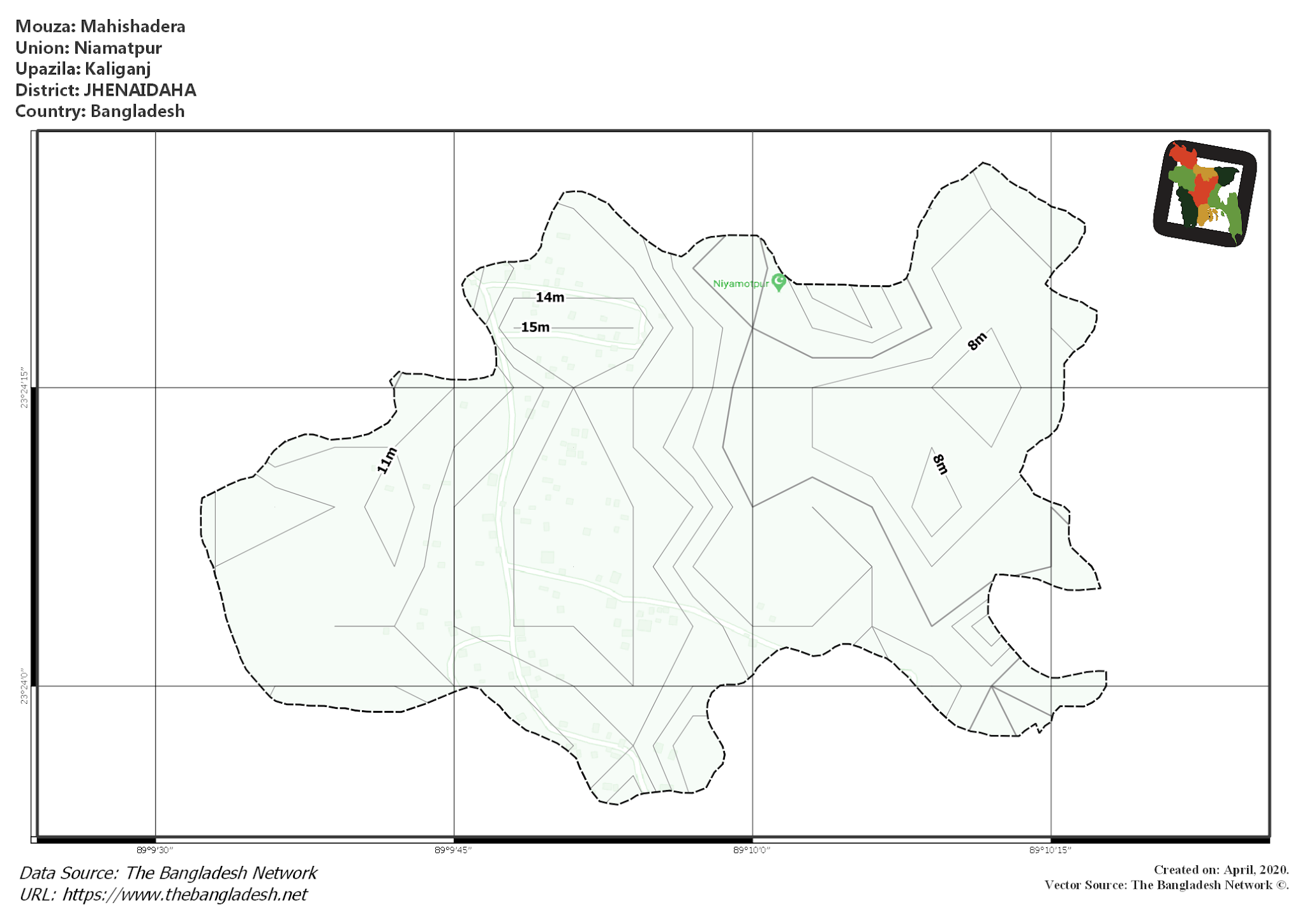 Map of Mahishadera Mouza of Kaliganj Upazila, JHENAIDAH, Bangladesh.