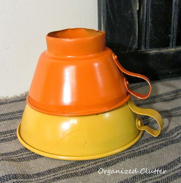 Funnels re-purposed as candy corn