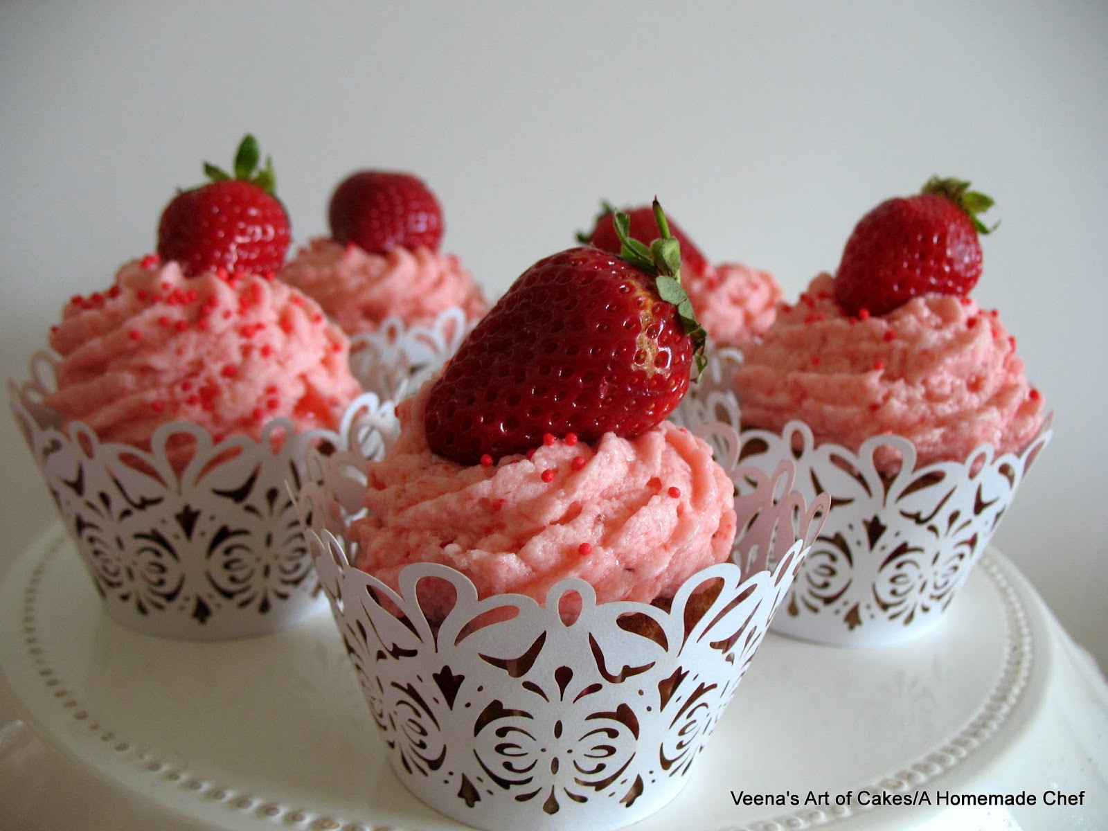 A Homemade Chef Strawberry Cupcakes with Strawberry Jam Centers and
