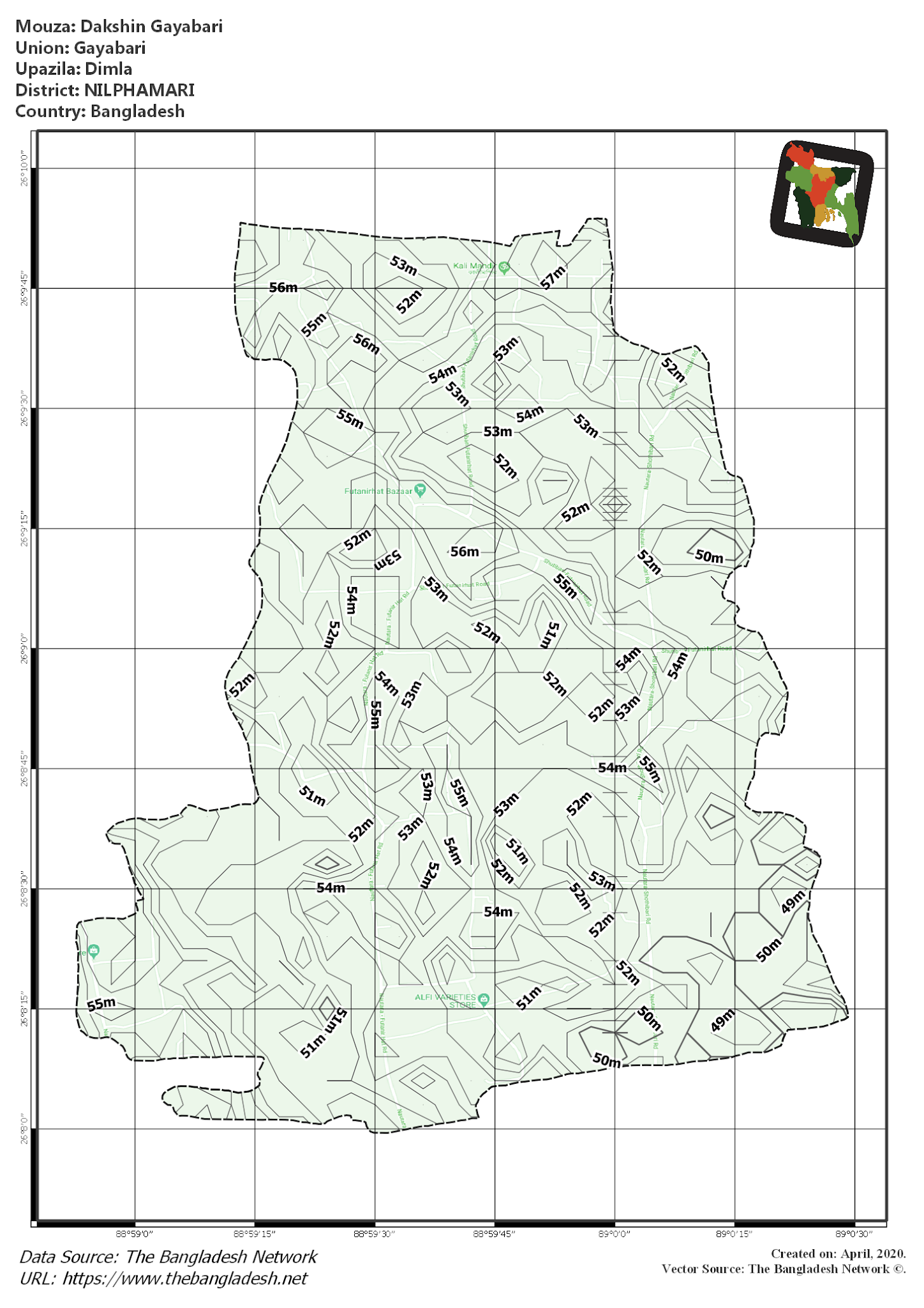 Map of Dakshin Gayabari Mouza of Dimla Upazila, NILPHAMARI Map of Dakshin Gayabari Mouza of Dimla Upazila, NILPHAMARI, Bangladesh.