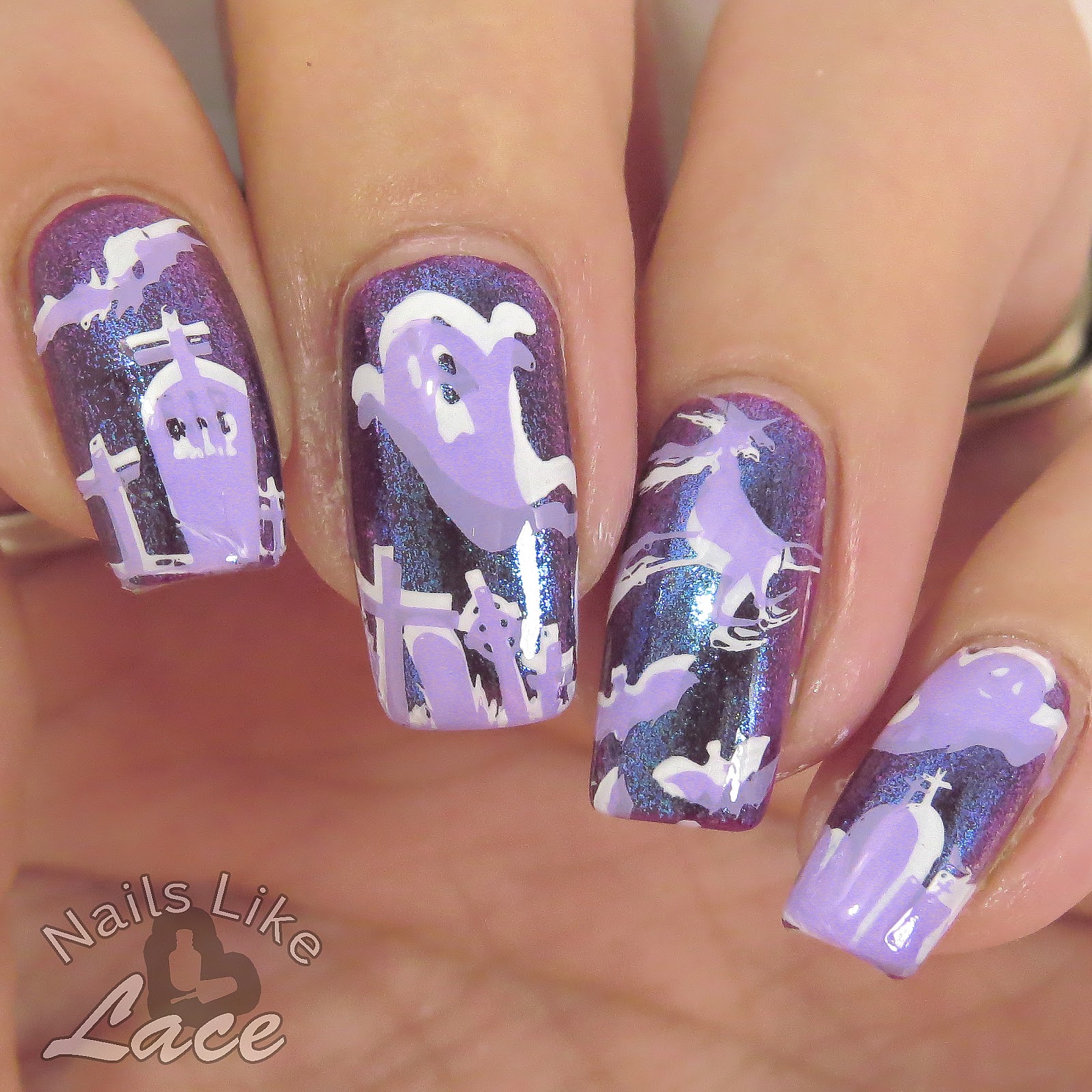 Nailslikelace Halloween Scene On Purple Blue Duochrome Pigment