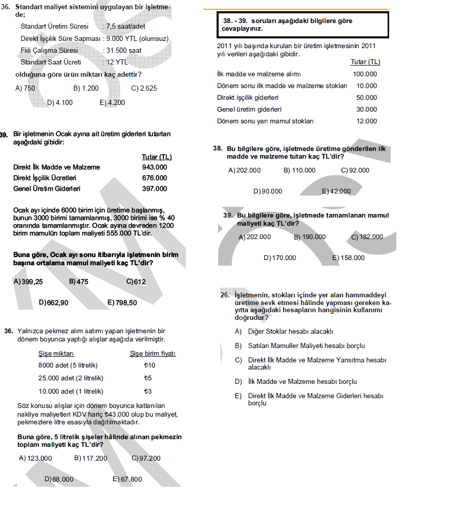 Muhasebe Hakkinda Hersey Maliyet Muhasebesi Cikmis Sorular
