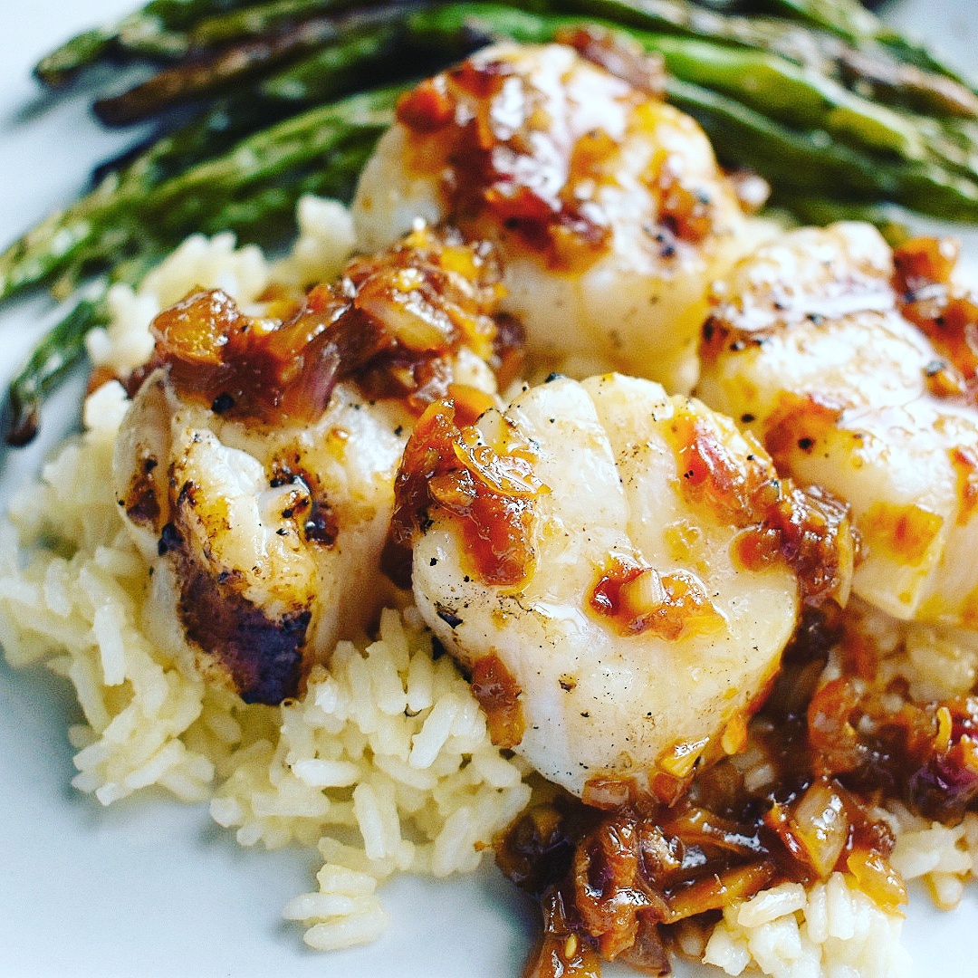 Grilled Scallops with Ginger Shallot Sauce Chef Jen
