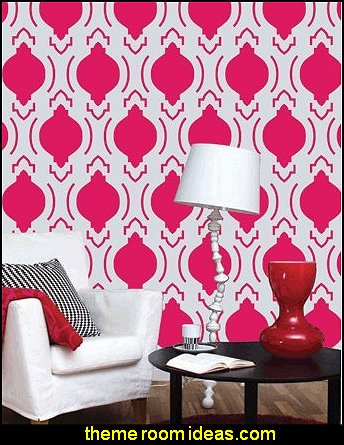 Moroccan Wall Painting Stencil. I Dream of Jeannie theme bedrooms - Moroccan style decorating - Jeannie bedroom harem style - Arabian Nights theme bedrooms - bed canopy - Moroccan stencils - I dream of Jeannie bottle - satin bedding - throw pillows - Moroccan furniture Moroccan Wall Painting Stencil.