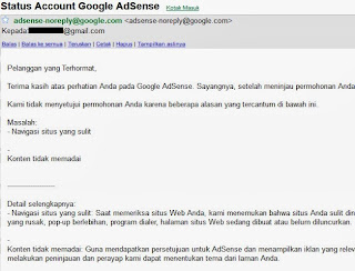 Status Google Adsense yang ditolak