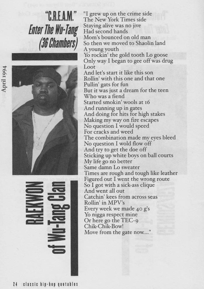 HipHop Nostalgia Raekwon's HipHop Quotable on 'C.R.E.A.M.' (1994)