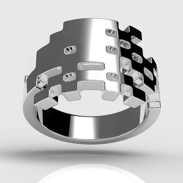 Silver Space Invaders Rings