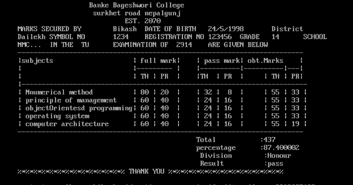 Programming Ideas Mark sheet in C++ Programming With Source Code