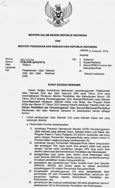 Surat Edaran Tentang US dan UN 2014