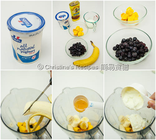 芒果藍莓果泥製作圖 How To Make Mango Blueberry Smoothie