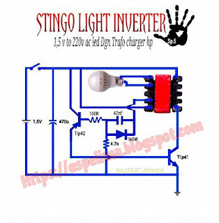 skema stingo light inverter 1,5v to 220v ac led dgn trfo charger hp