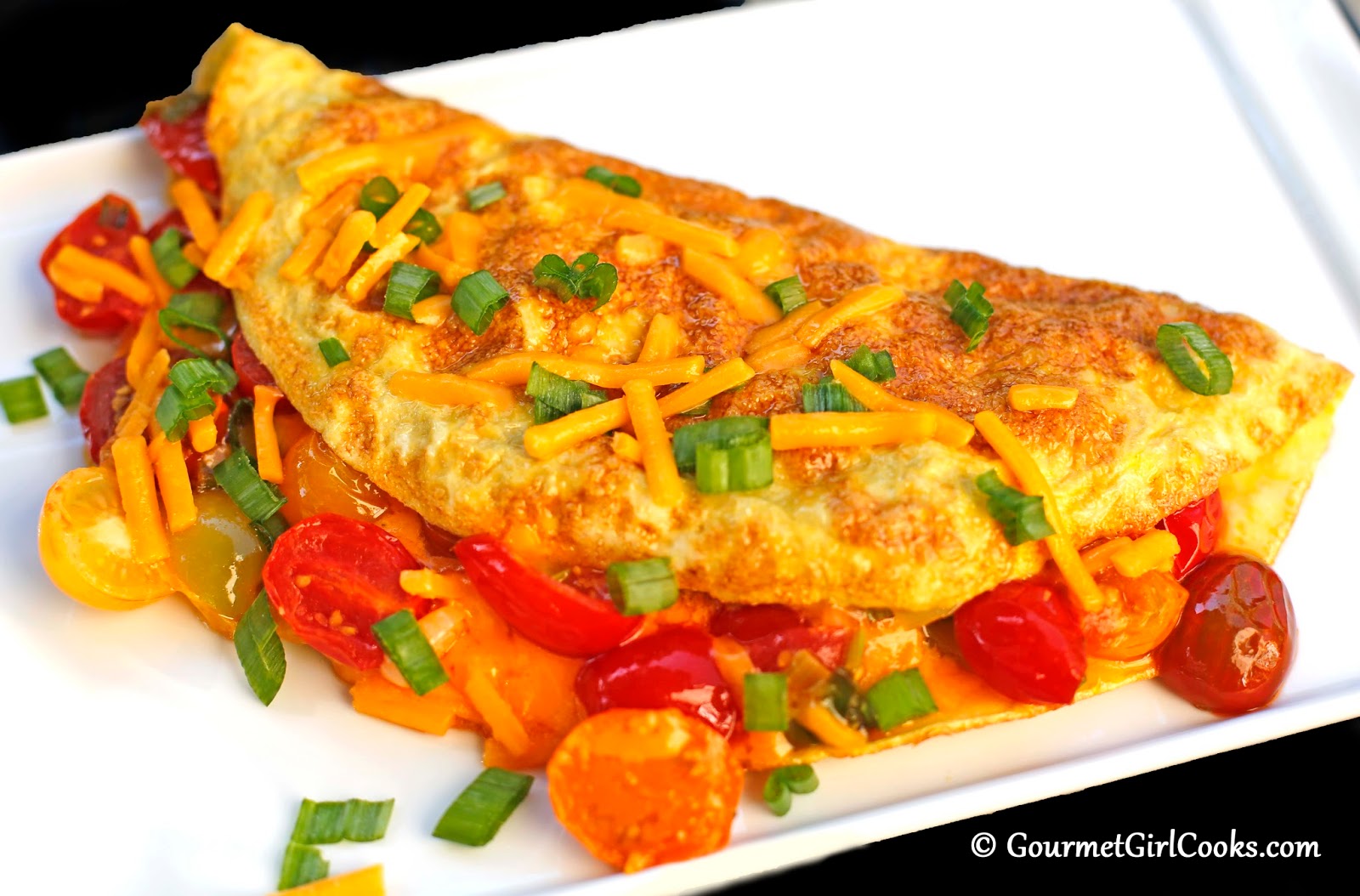 Gourmet Girl Cooks Tomato, Cheddar & Onion Omelet