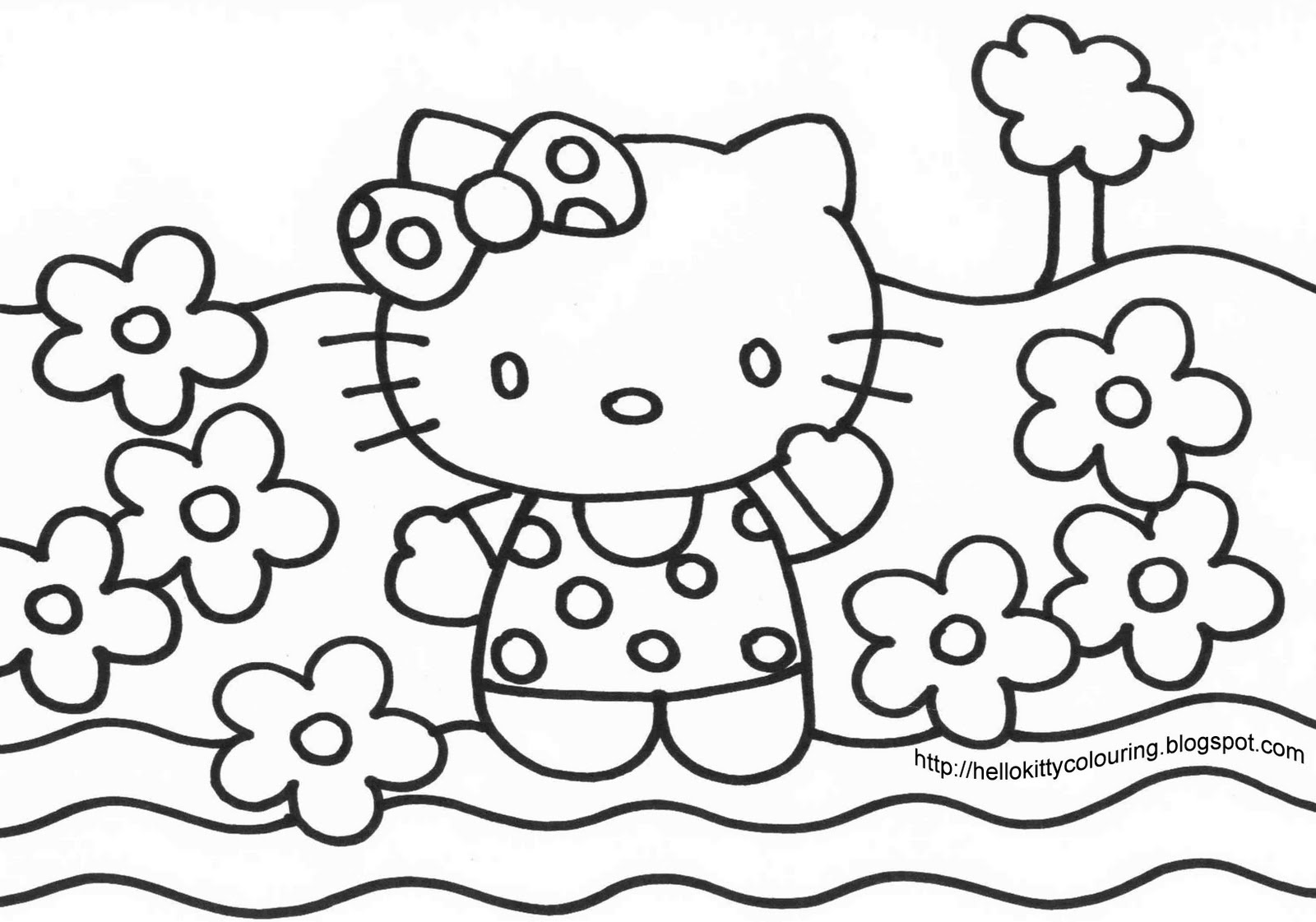 HELLO KITTY AT THE BEACH COLOURING PAGE