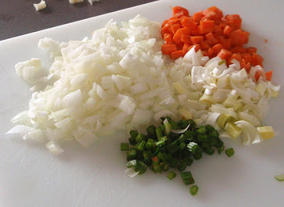 Cebolla, zanahoria, puerro y apio