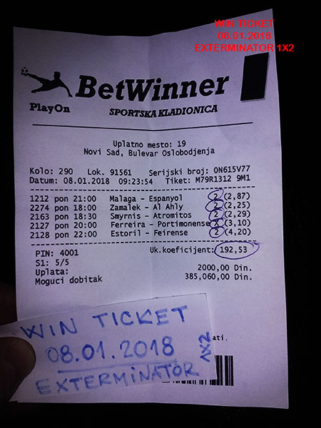 WIN TICKET FROM YESTERDAY - MONDAY 08.01.2018