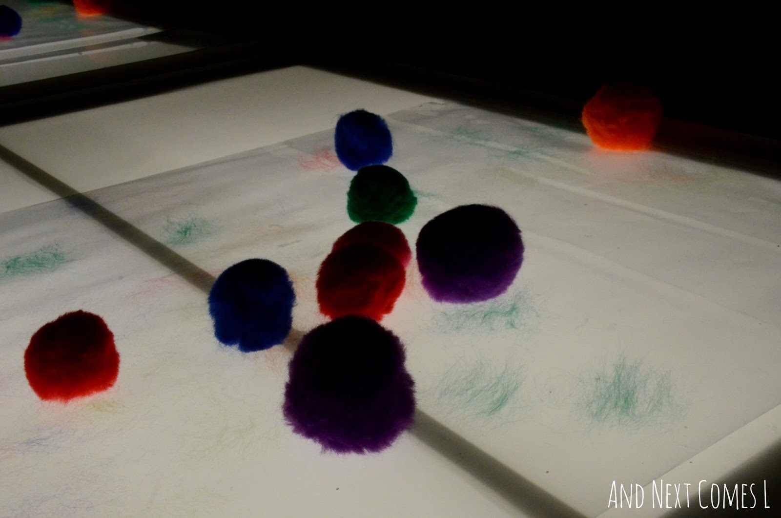 Sticky Pom Pom Art on the Light Table | And Next Comes L - Hyperlexia ...