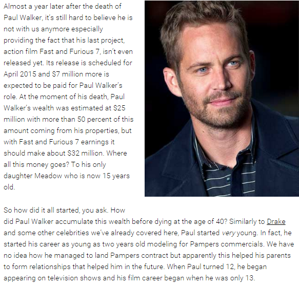 Paul Walker Net Worth After The Car Crash Today
