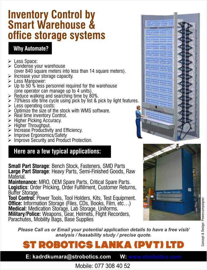 Inventory Control by Smart Warehouse & office storage systems.