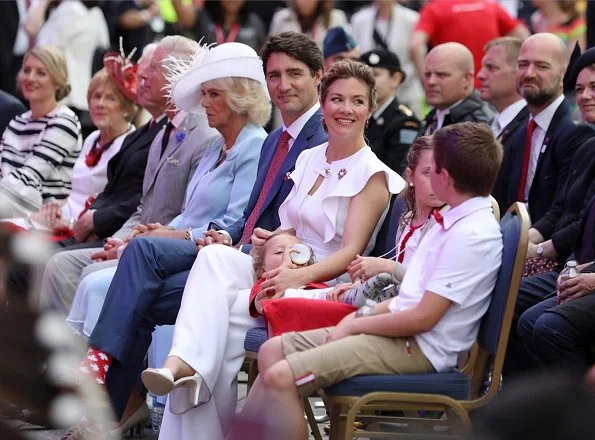 Prince Charles and Duchess Camilla, Canadian Prime Minister Justin Trudeau and his wife Sophie Gregoire and their children, Hadrien, Ella-Grace and Xavier Trudeau