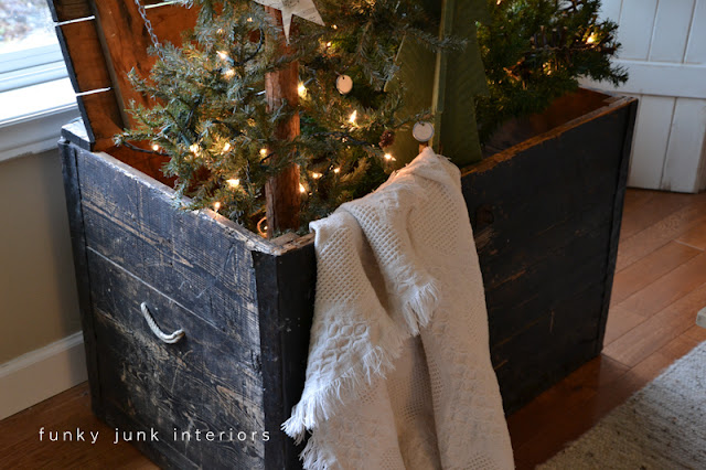 Christmas tree forest in a crate, with a star theme, via Funky Junk Interiors Christmas tree forest in a crate, with a star theme, via Funky Junk Interiors