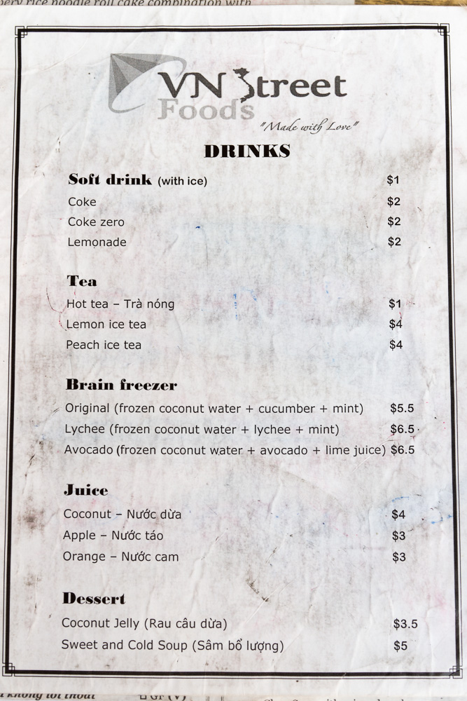 Vn Street Foods Menu Vn Street Foods Menu