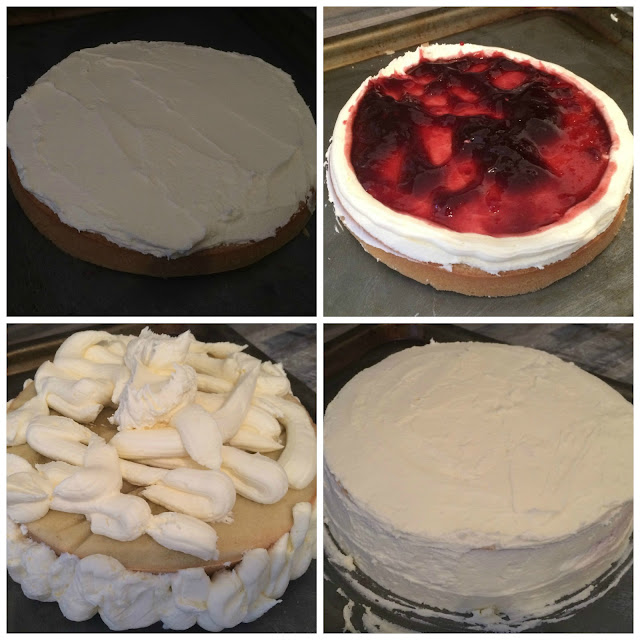 Photographs of the steps for Stacking and Filling the Cake