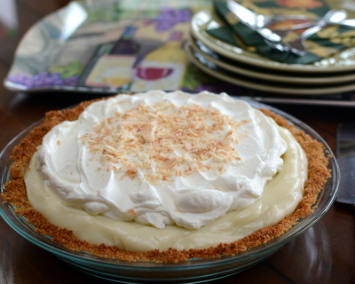 Coconut Cream Pie ♥ KitchenParade.com, how to move grown men to silence. Super fast to make.