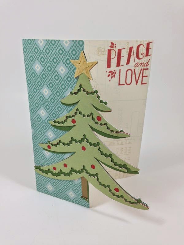 Cricut Peace and Love Christmas tree card sideview