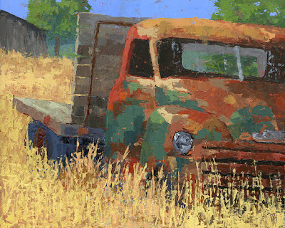 art painting palette knife truck Chevy antique abandoned